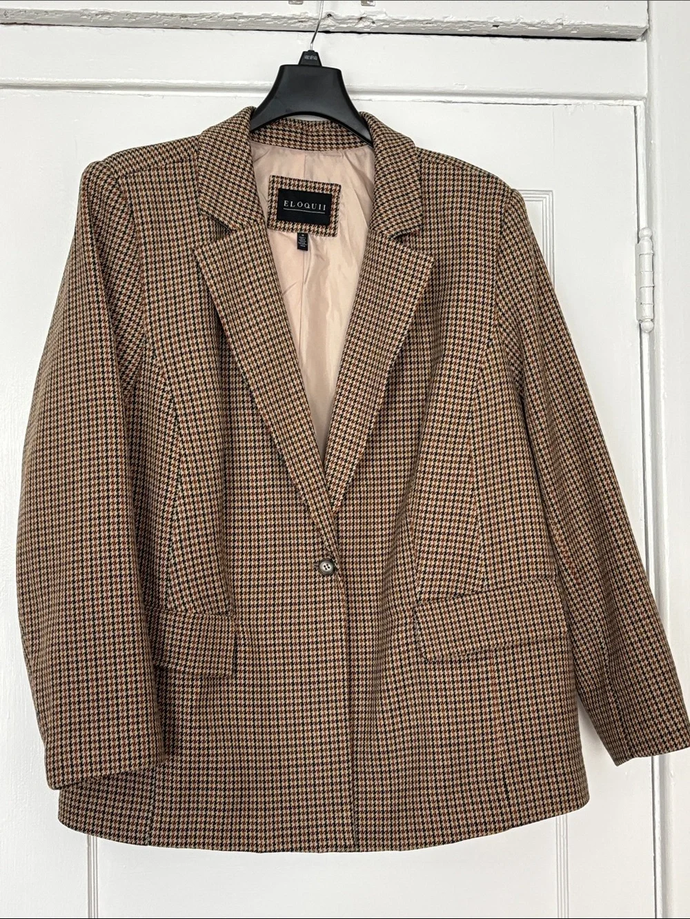 Eloquii Brown Houndstooth Single-Button Blazer
